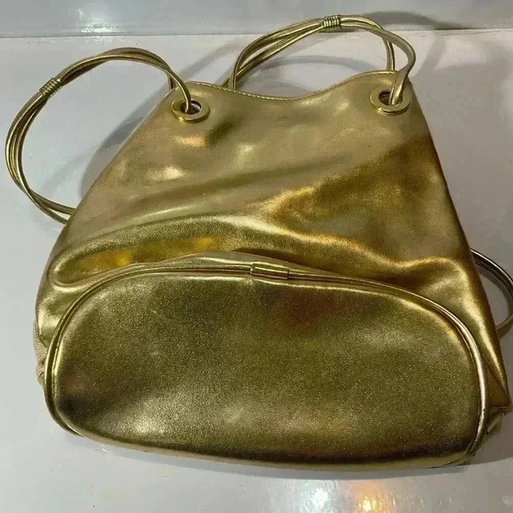 Moda Attiva gold, leather strips, and fabric crossbody bag - Picture 2 of 11